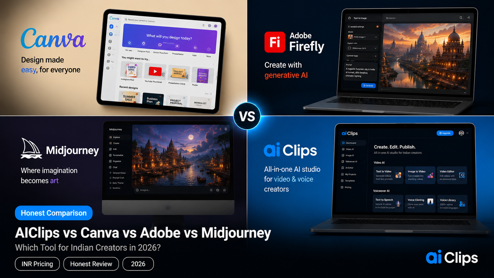 How AIClips Compares to Canva AI, Adobe Firefly, and Midjourney in 2026