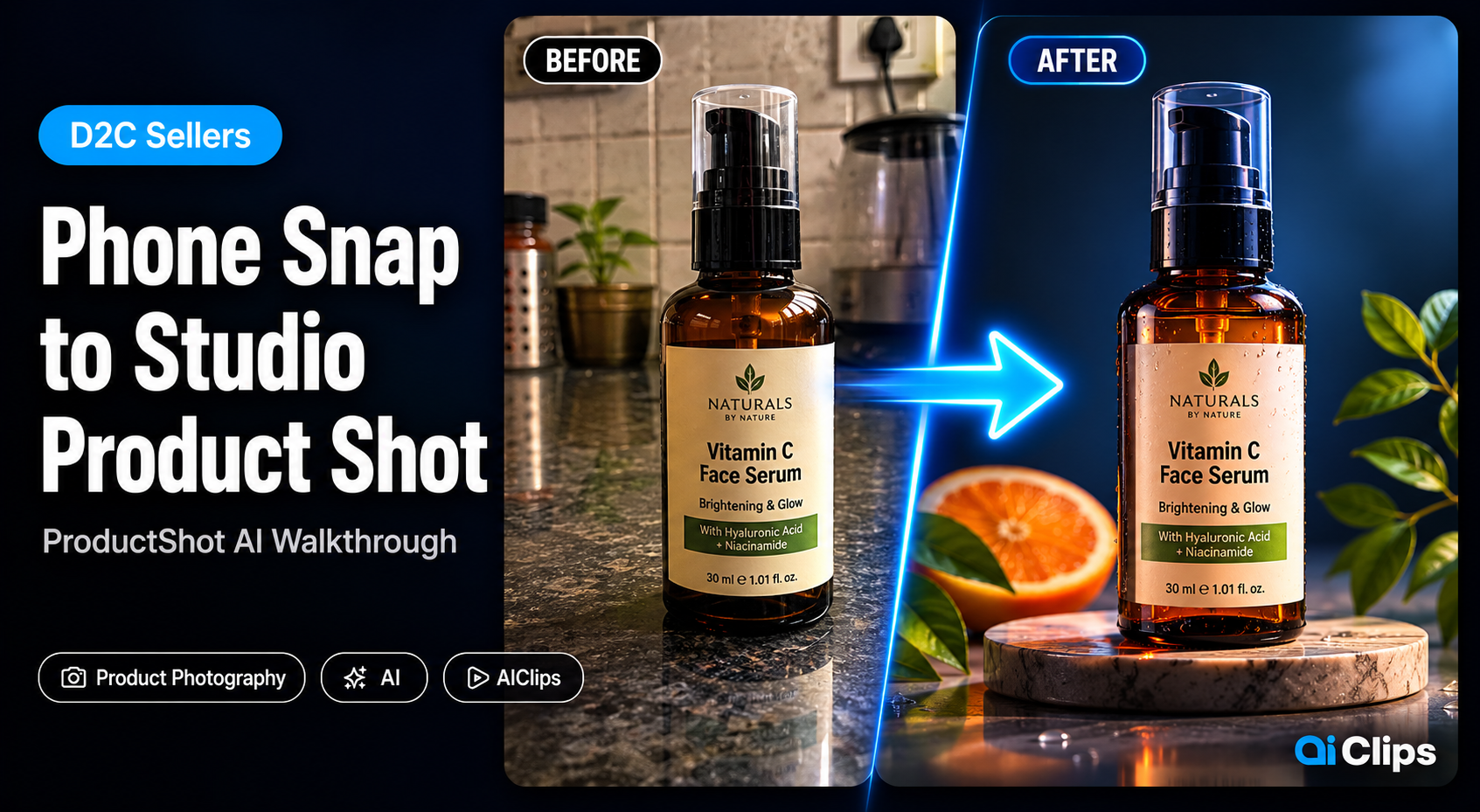 Turn phone photo into studio product shot using ProductShot AI on AIClips 2026
