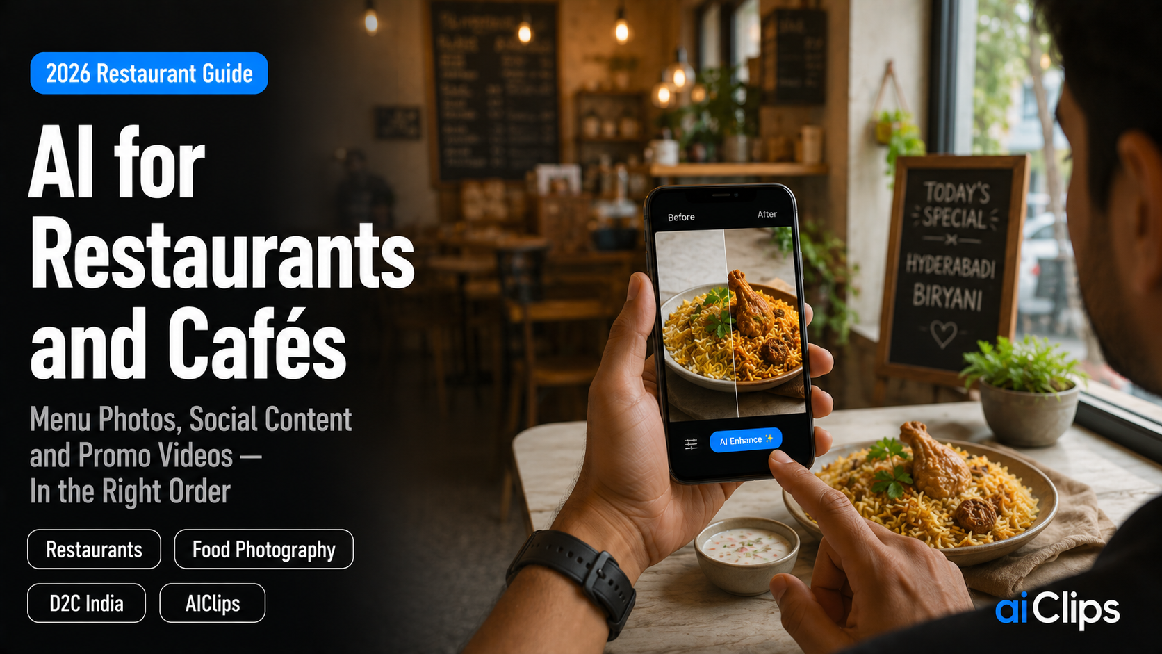 AI for restaurants and cafés 2026 — menu photos social content and promo videos guide for Indian food businesses