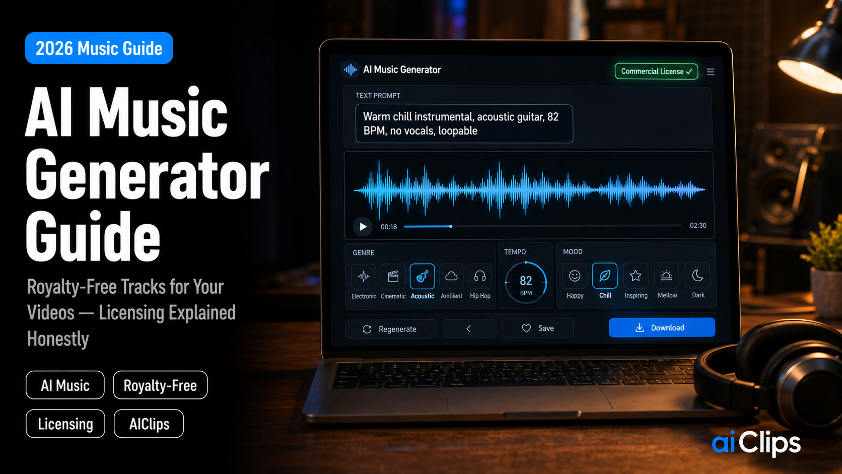 AI music generator guide 2026 — royalty-free tracks for your videos with honest licensing explanation